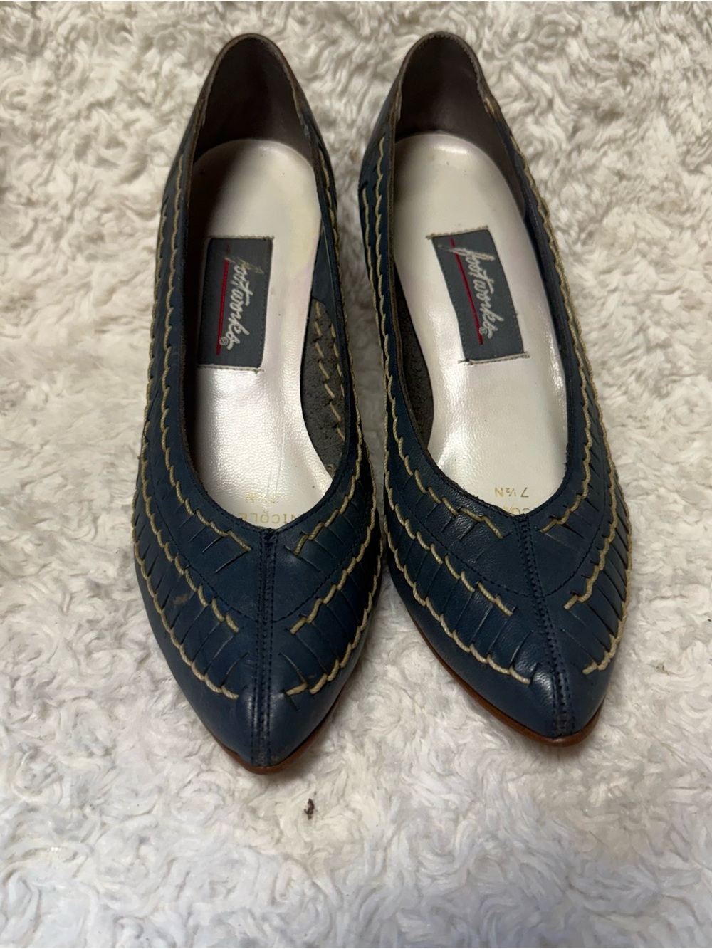 Vintage Joseph LaRose Navy Blue Woven Leather Pumps Heels 7.5 N
